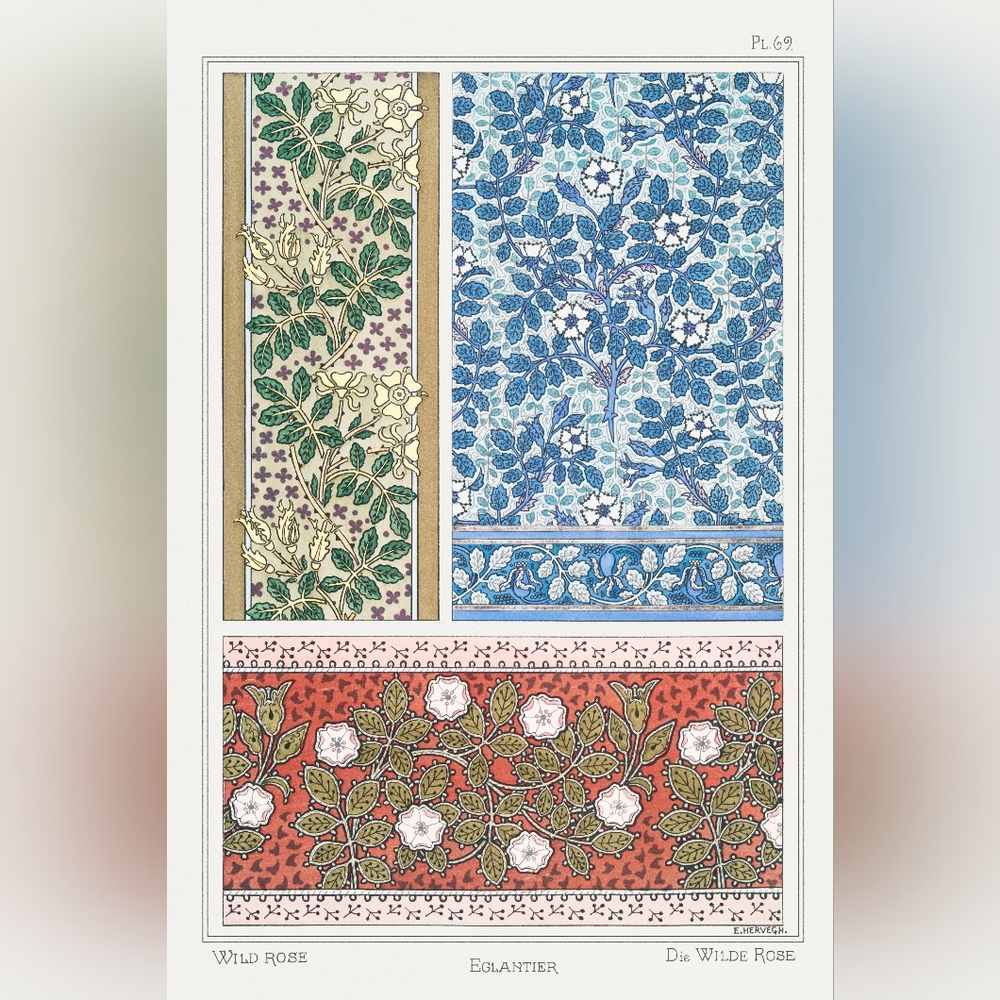 Floral Wall Art Print with Green, Blue, and Red Accents